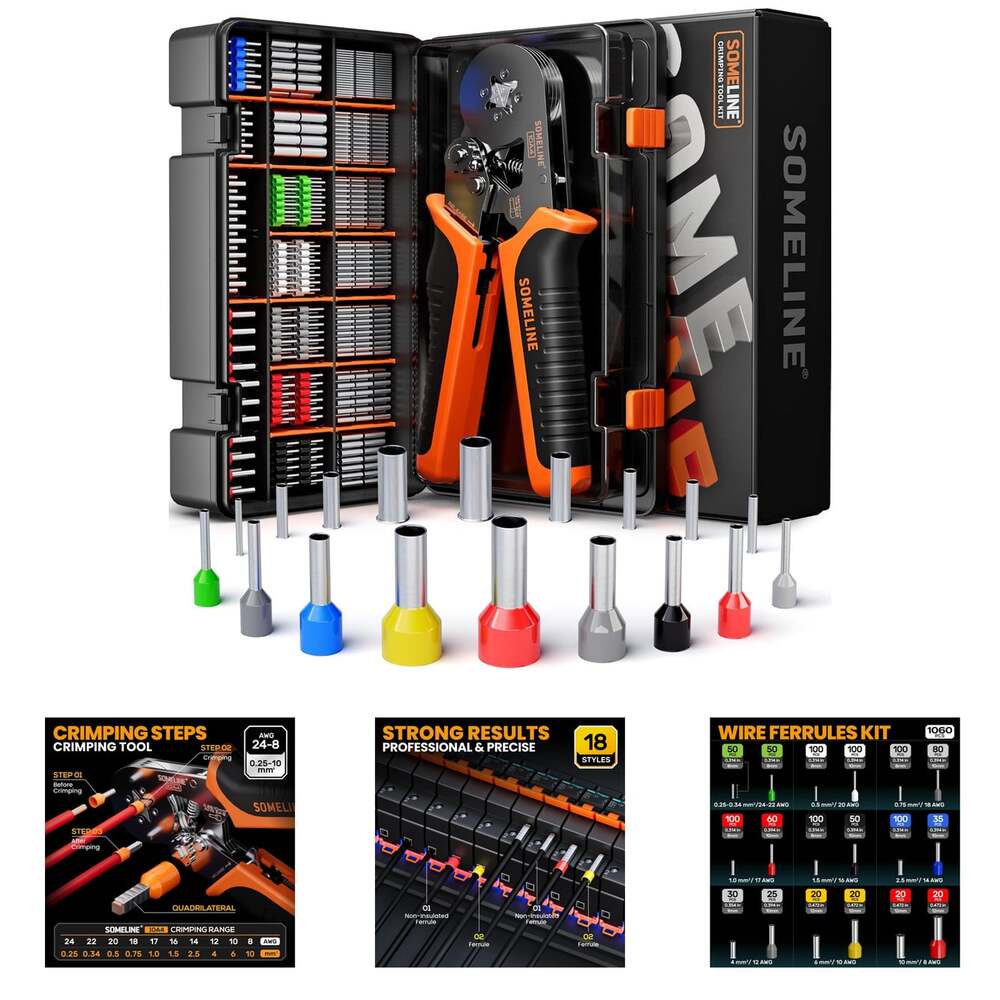 Crimping Tool Kit Wire Ferrules 24 8 AWG Insulated Non Insulated 18 Sizes